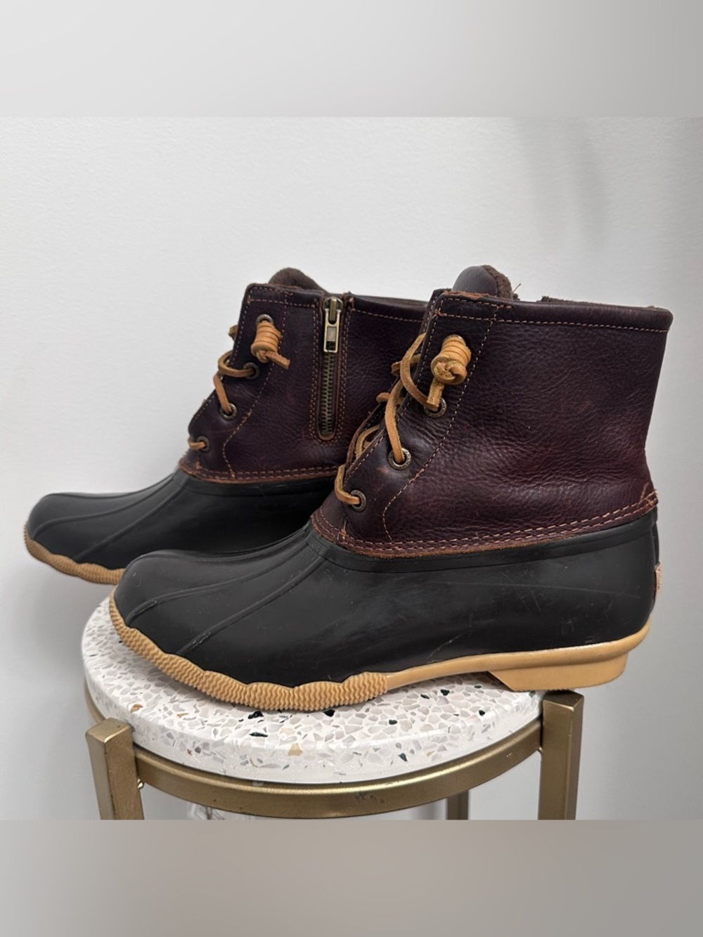 Sperry Top Sider Saltwater Lace-Up Brown Waterproof Duck Boots Zipper Women’s 8